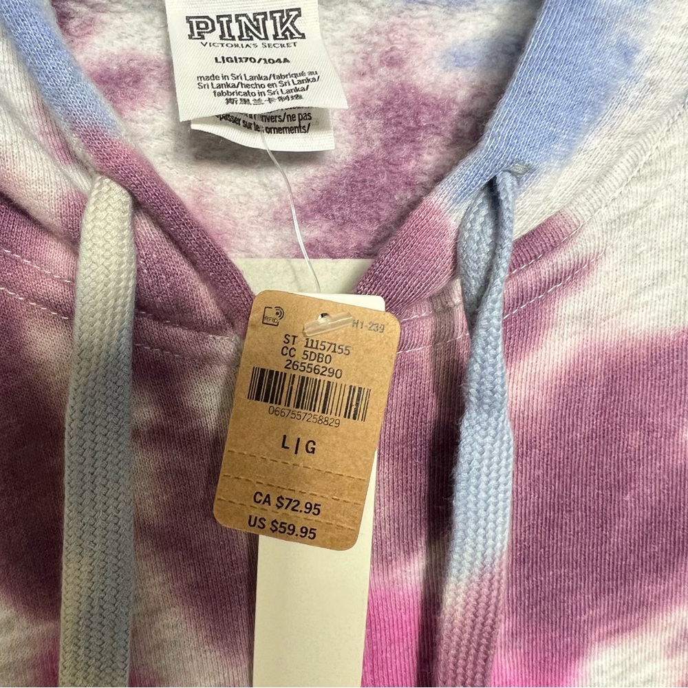 PINK Victoria’s Secret Tie-Dye Zip up Hoodie Gray Multi color Size L NWT - Picture 8 of 10
